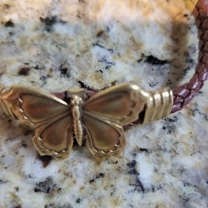 Braided leather butterfly bracelet